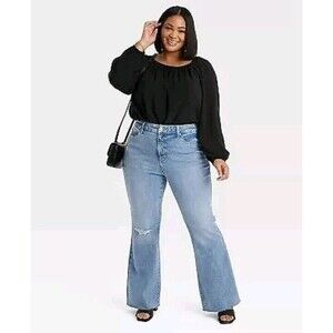 Ava & Viv High-Rise Flare Jeans Light‎ Wash Women's Plus Size 28